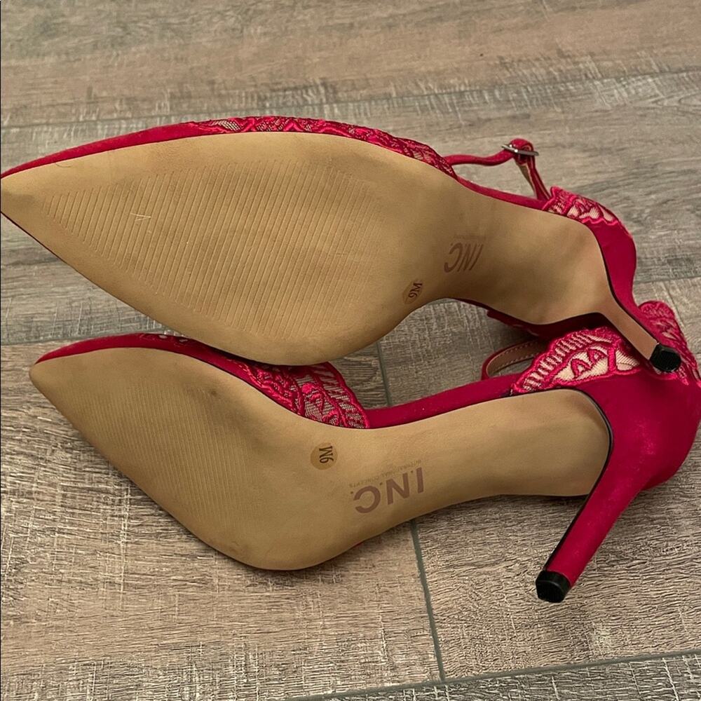 INC International Concepts Women's Red Lace Ankle Strap Heels - Picture 5 of 5